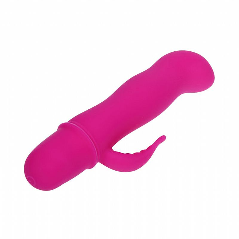 Vibrador Ponto G Blithe Pink, vista diagonal mostrando o corpo principal e o estimulador, com a base da pilha vis�vel