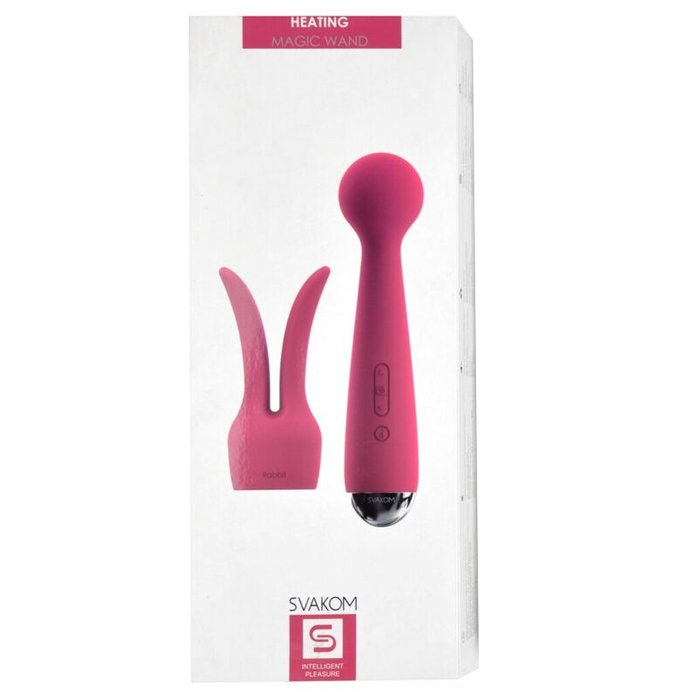 Embalagem do Massageador Er�tico Silicone, Ponta Remov�vel Emma Vermelho com a imagem do produto e o logo da marca Svakom