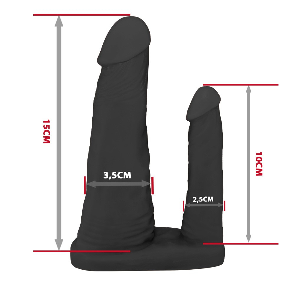 Cinta Peniana Ajustável com Pênis Realístico Duplo com Veias 15 x 3,5 cm e 10 x 2,5cm Preto | Foto 06
