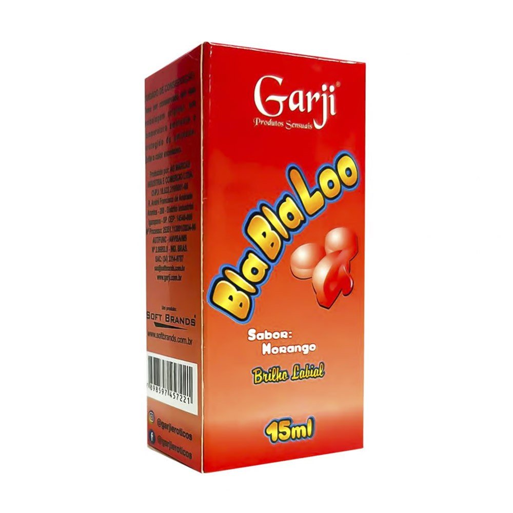 Gel do Beijo Brilho Labial Comest�vel BlaBlaLoo Morango 15ml | Detalhe da embalagem do produto
