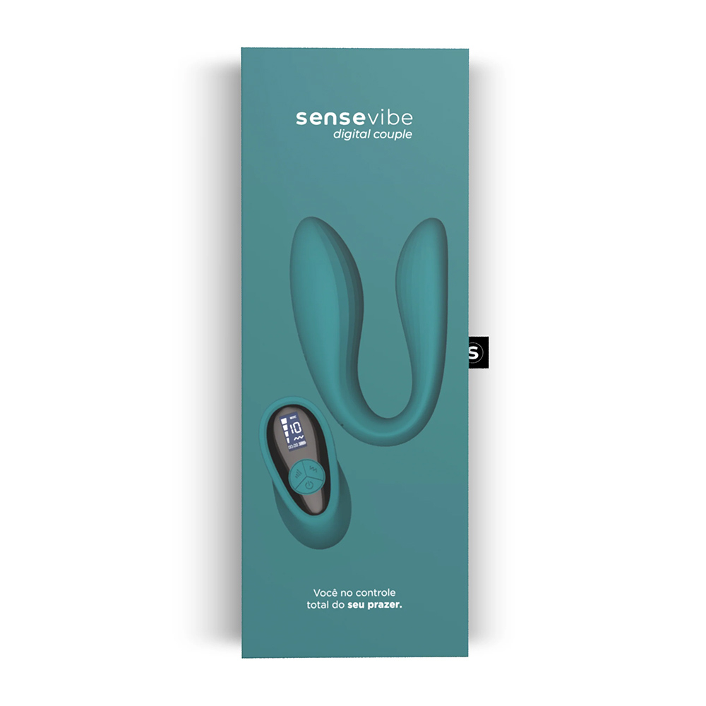Vibrador para Casal Recarreg�vel em Silicone Couple Cyan em angulo lateral, destacando curvatura