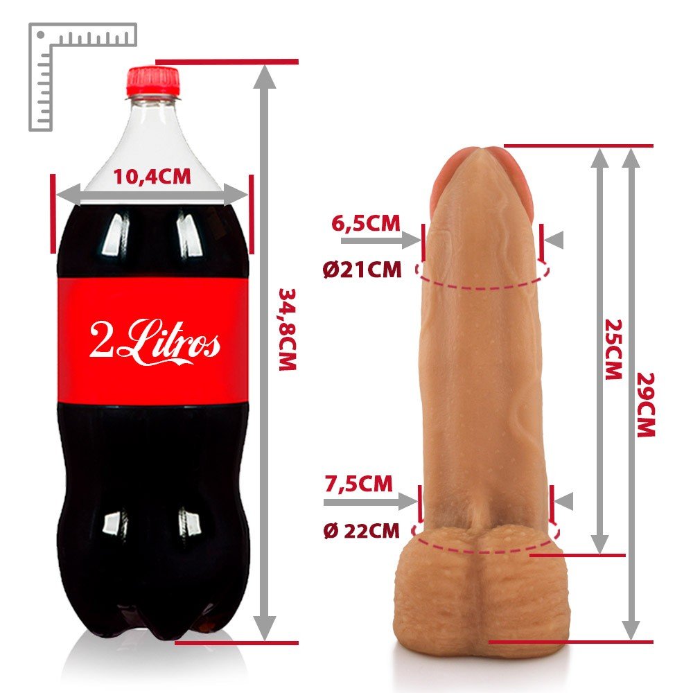 P�nis Real�stico em PVC Flex�vel Moz�o Bege - dildo posicionado verticalmente, mostrando tamanho e formato