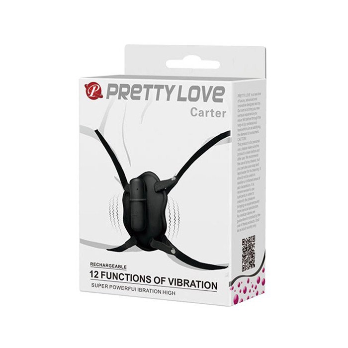 Embalagem do Vibrador Butterfly Carter Recarreg�vel, destacando as 12 fun��es de vibra��o e o nome Pretty Love