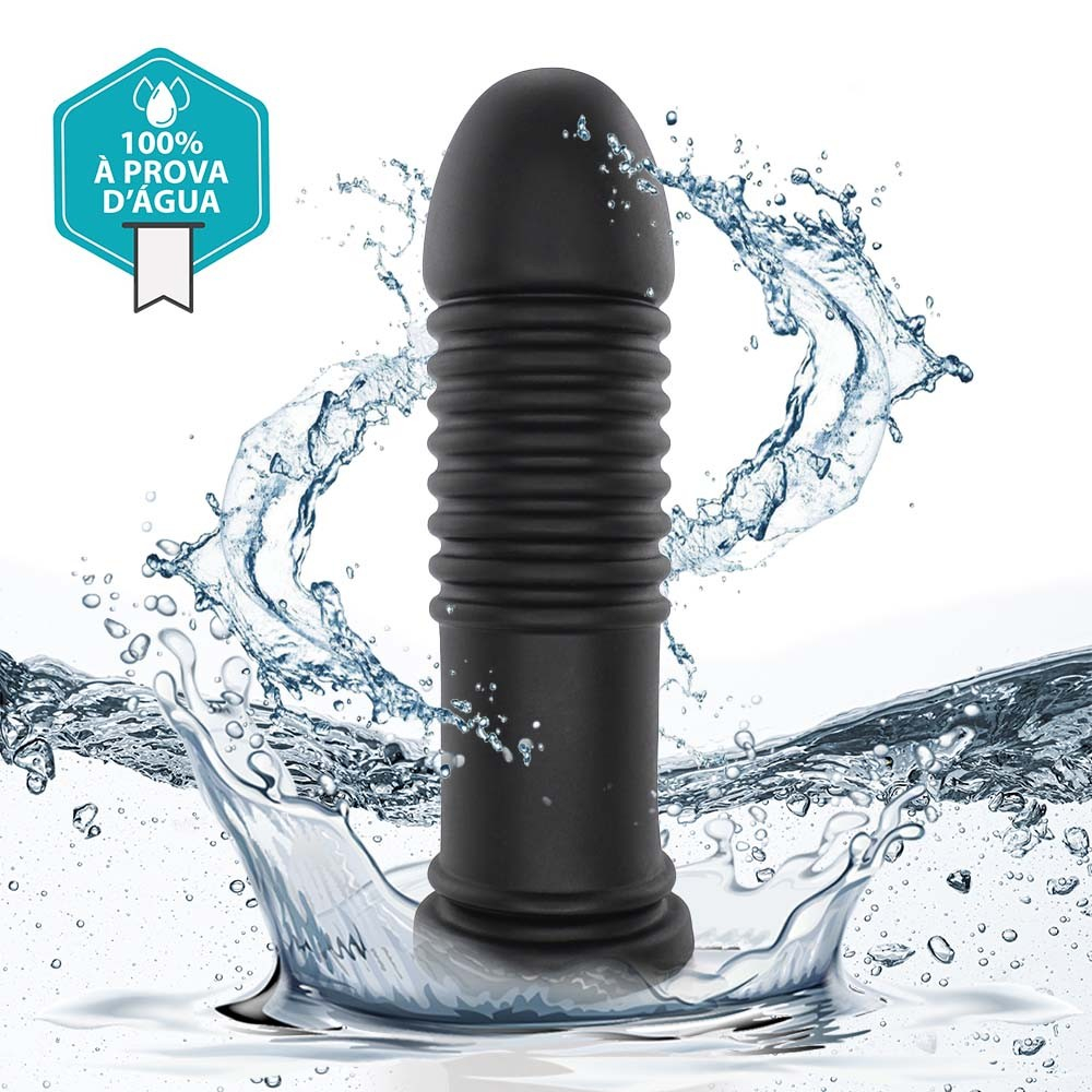 Plug Anal Mola em PVC Flex�vel Macio com Textura Ondulada e Base Firme 20 x 5,5cm Preto | Foto 05