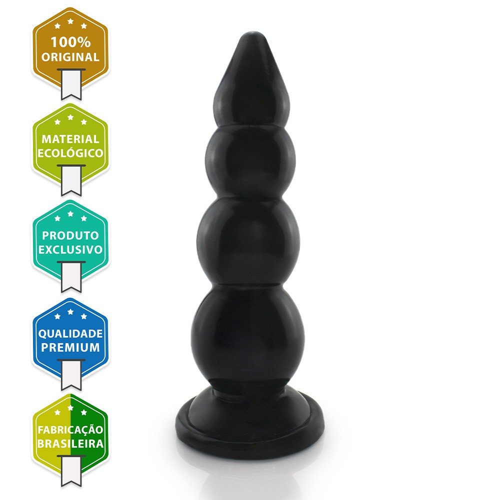Plug Anal GRADUADO GG em PVC Flex�vel Macio, Esferas Progressivas e Base Firme 30 x 8,3cm Preto | Foto 02