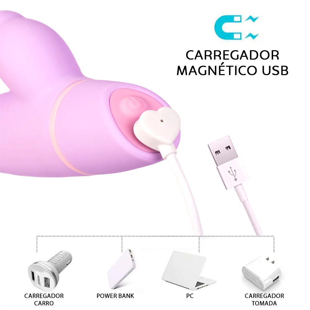 Vibrador Rabbit Recarreg�vel Revira Lil�s, Close-up do vibrador em uma superf�cie branca, mostrando a textura do silicone e os detalhes dos bot�es.