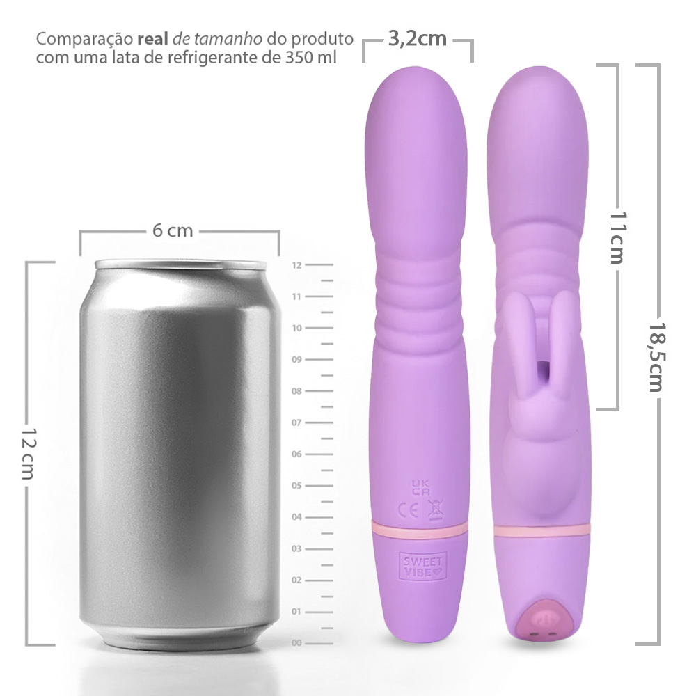Vibrador Rabbit Recarreg�vel Revira Lil�s, Detalhe da base do vibrador com a interface de carregamento USB e o material de silicone lil�s com um anel decorativo. 