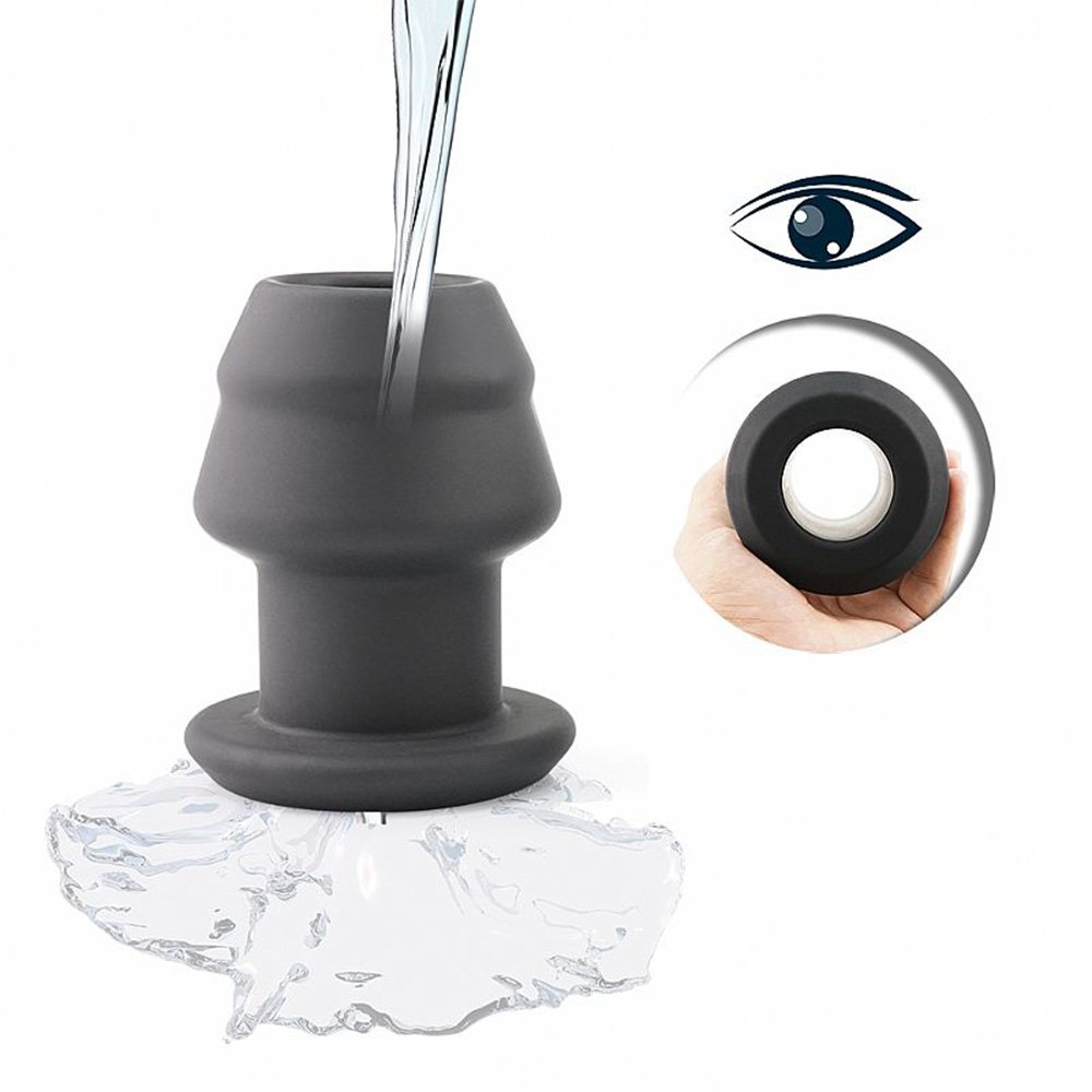 Plug Anal Oco com Abertura para Inser��es - Silicone Macio 9,8 x 7cm Preto | Foto 02