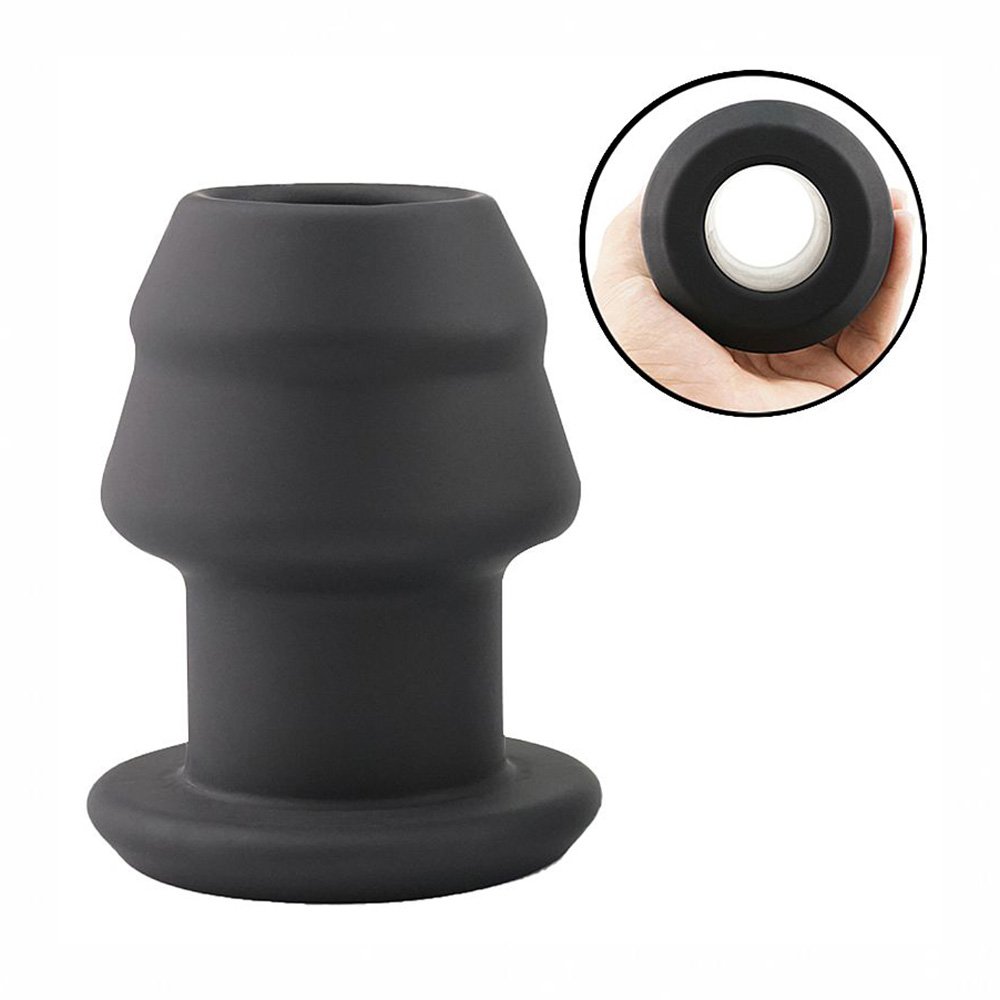 Plug Anal Oco com Abertura para Inser��es - Silicone Macio 9,8 x 7cm Preto | Foto 05