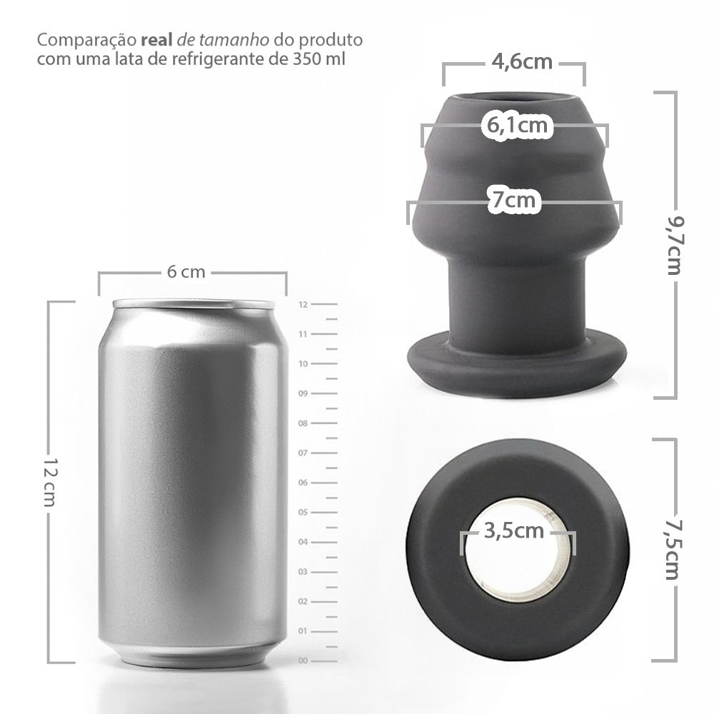 Plug Anal Oco com Abertura para Inser��es - Silicone Macio 9,8 x 7cm Preto | Foto 06