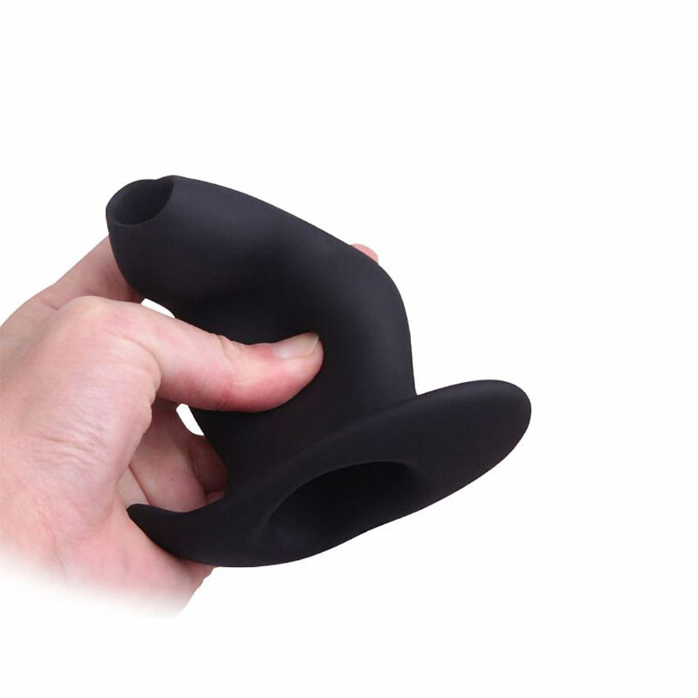 Plug Anal Graduado Oco com Abertura para Inser��es - Silicone Macio 9,7 x 4,6cm Preto | Foto 04