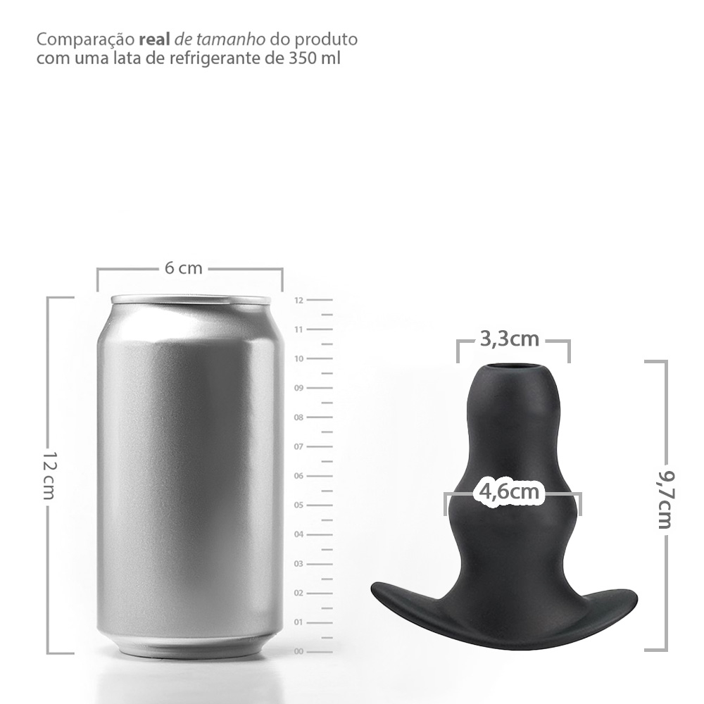 Plug Anal Graduado Oco com Abertura para Inser��es - Silicone Macio 9,7 x 4,6cm Preto | Foto 06
