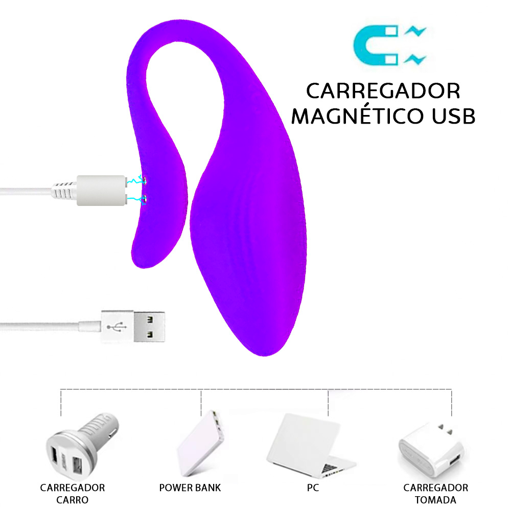 Vibrador para Casal Recarreg�vel em Silicone Roxo, com design ergon�mico, suave ao toque.