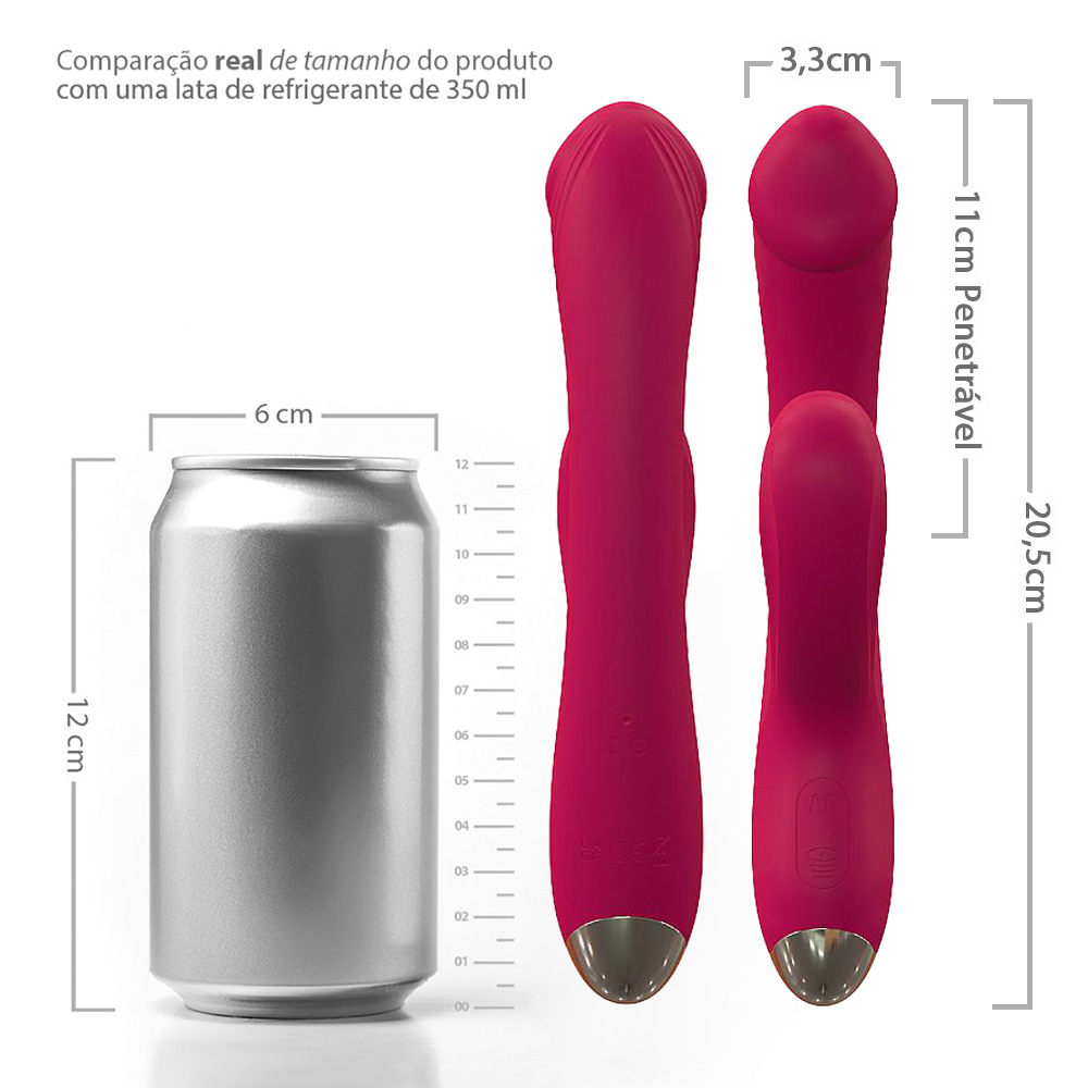 Foto do Vibrador Duplo Recarreg�vel Pink com foco na textura do silicone e no acabamento cromado da base.