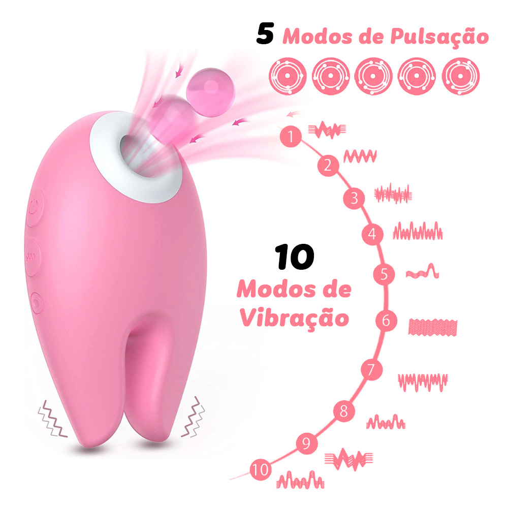 Pulsador de Clit�ris Recarreg�vel em Silicone com 5 Pulsa��es e 10 Vibra��es Rosa | Foto 02