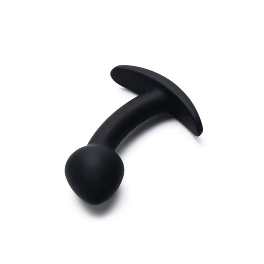 Plug Anal Curvado em Silicone Aveludado com Base de Seguran�a 9,7 x 3,4cm Preto | Foto 03