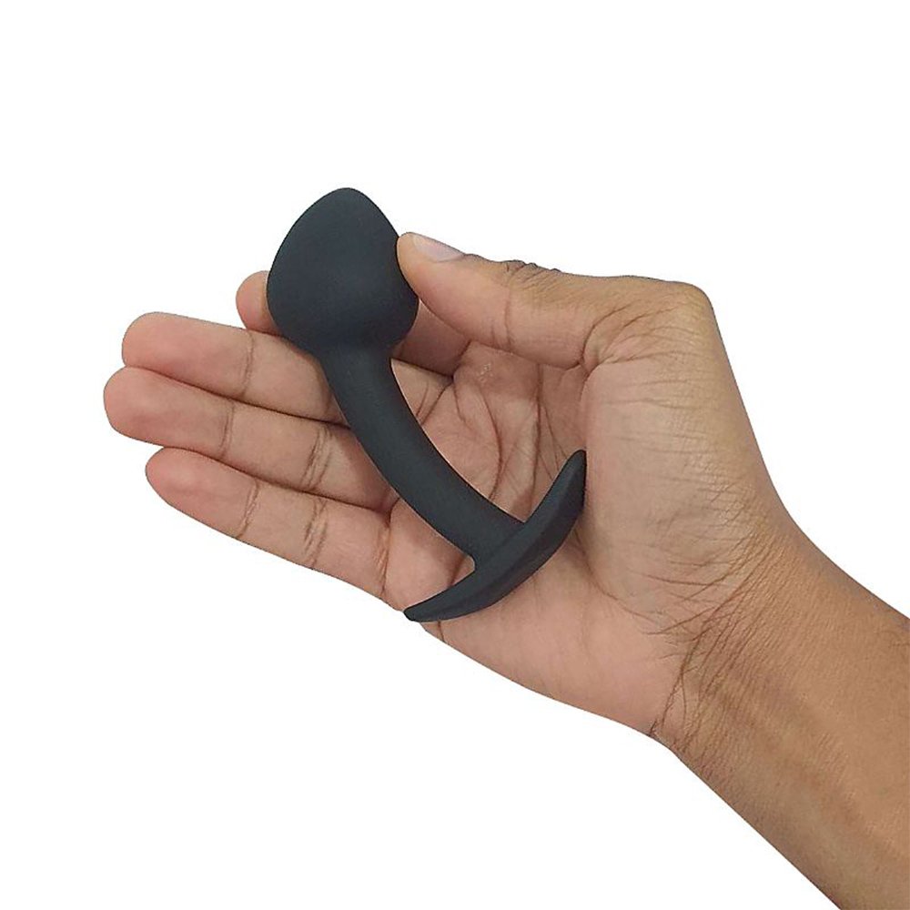 Plug Anal Curvado em Silicone Aveludado com Base de Seguran�a 9,7 x 3,4cm Preto | Foto 04