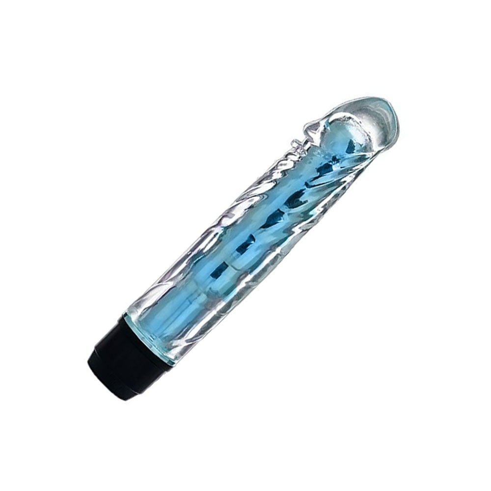 Vibrador Personal Multivelocidade com Capa Formato de P�nis em Silicone Jenny Azul em angulo