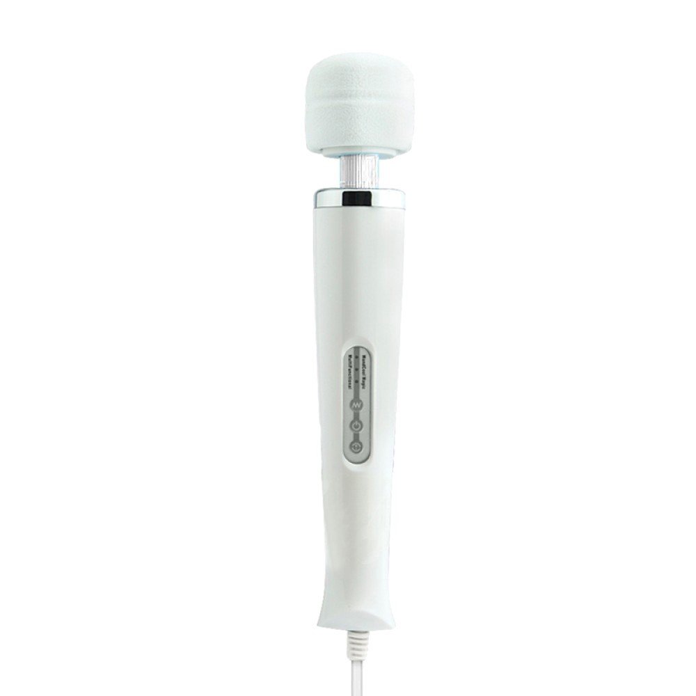 Massageador Magic Wand Bivolt Branco, exibindo seu design ergon�mico e a textura da cabe�a vibrat�ria