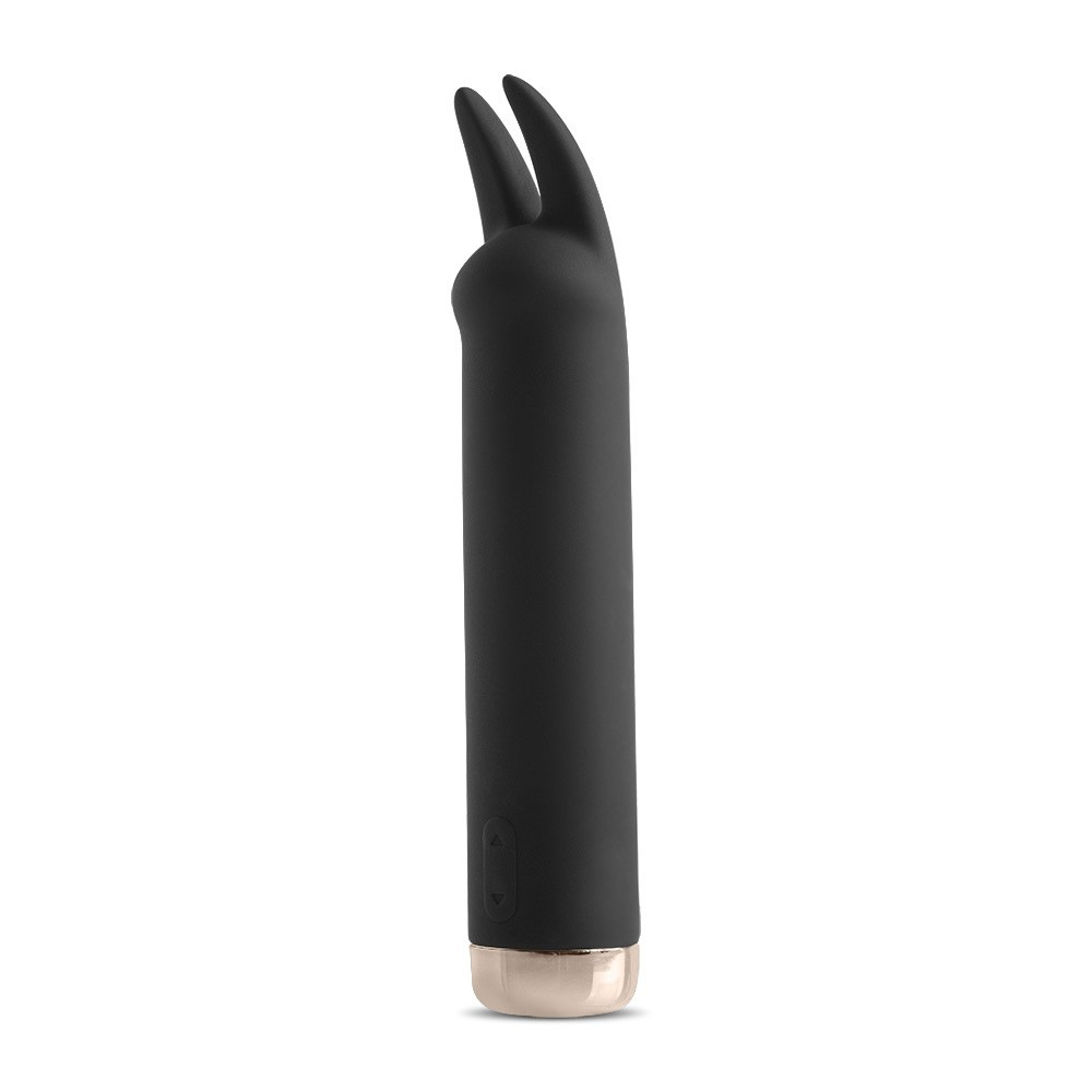 Vibrador Bullet Recarreg�vel em Silicone com 10 Vibra��es Funny Preto, vista lateral detalhando o corpo em silicone e bot�es de controle