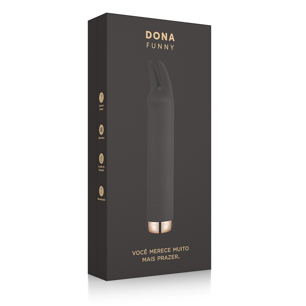 Vibrador Bullet Recarreg�vel em Silicone com 10 Vibra��es Funny Preto, vista da base com detalhes dourados