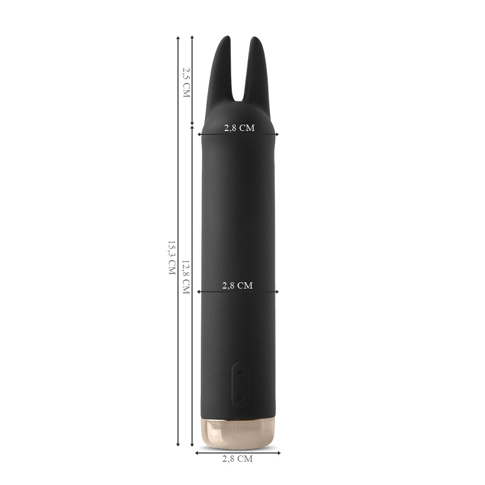 Vibrador Bullet Recarreg�vel em Silicone com 10 Vibra��es Funny Preto, close na ponta em silicone macio