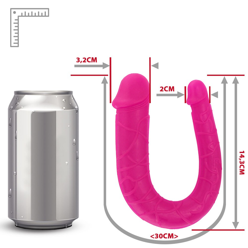 P�nis Duas Pontas em Jelly Havaiano Ferradura Pink em vista traseira, revelando a curvatura completa e o design pensado para dupla estimula��o.