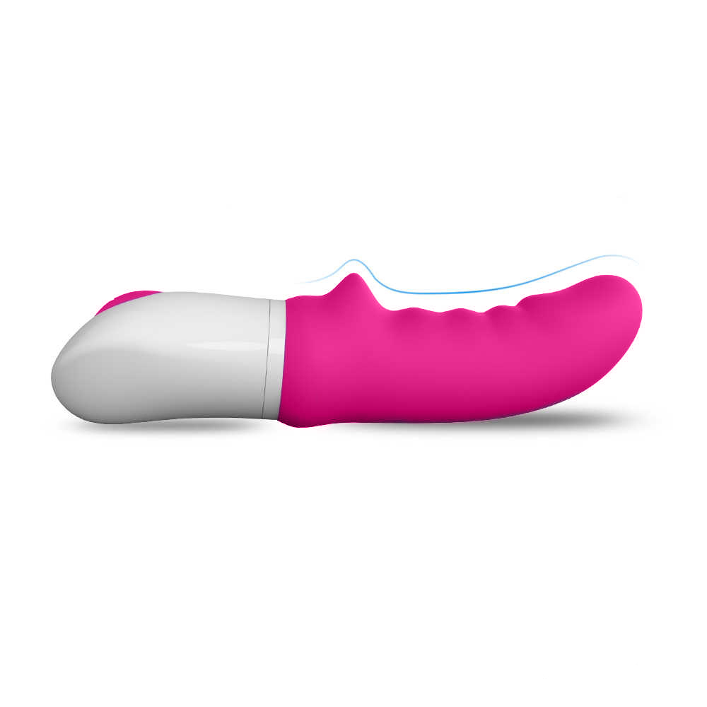 Vibrador Ponto G Sparta Pink, vista lateral do corpo flex�vel e detalhes de textura