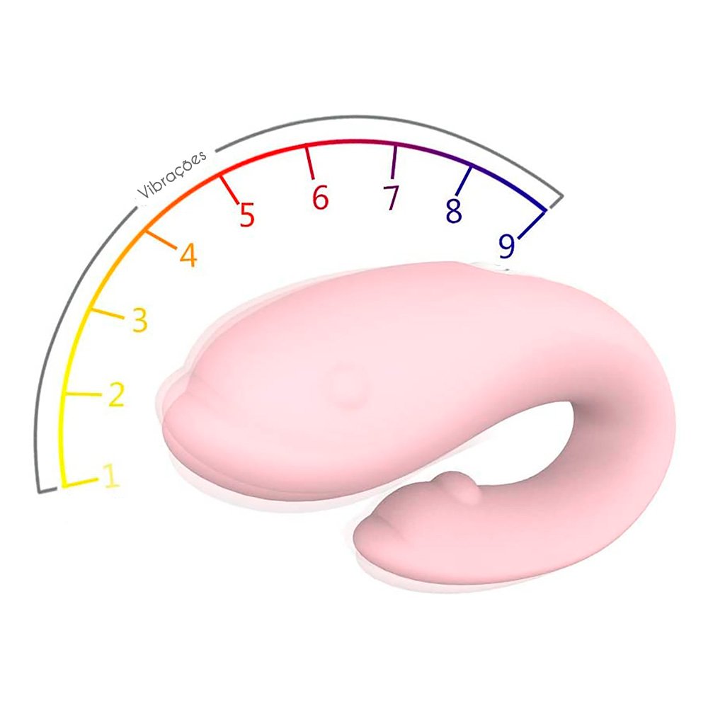 Vibrador para Casal Golfinho Recarreg�vel Winter em Silicone Rosa, com indicador de modos de vibra��o