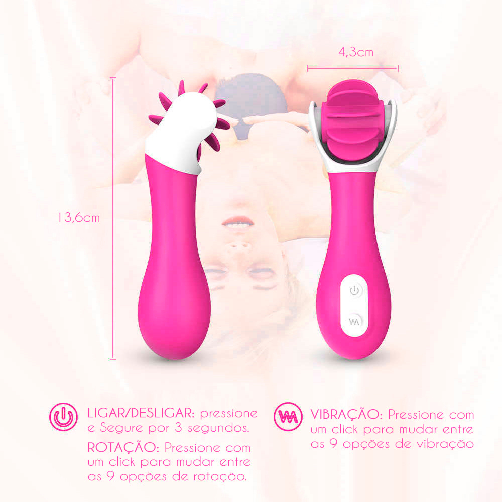 Simulador oral de silicone com medidas e botoes de controle de vibra��o e rota��o