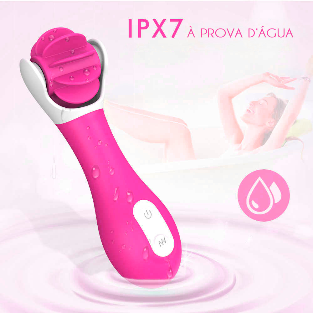 Simulador rotacional em silicone pink com detalhes do rolo estimulador