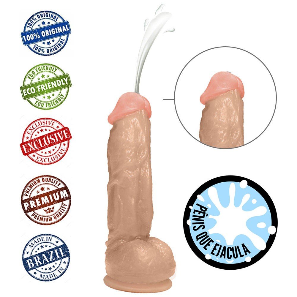 Pênis que Ejacula Flexível King com Escroto e Ventosa 19 x 5cm Bege | Foto 05