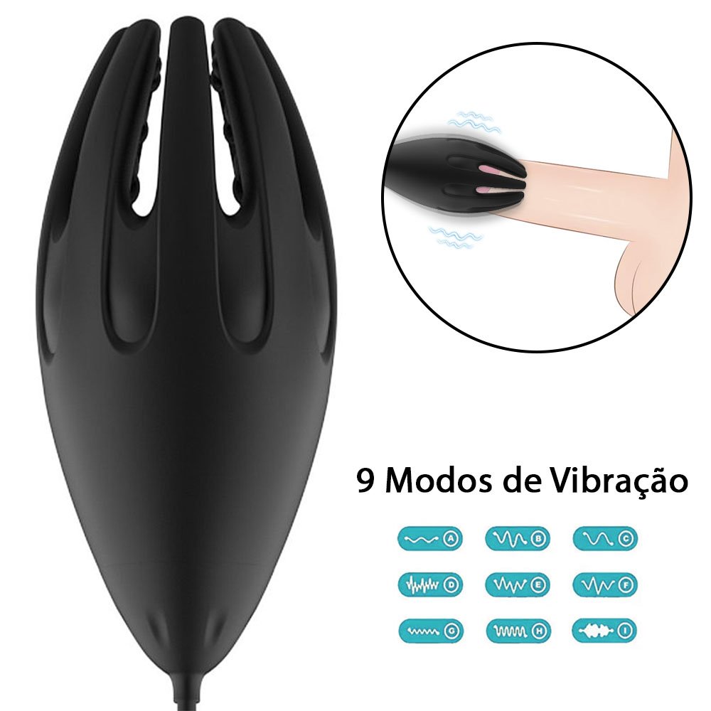 Vibrador Masculino em Silicone (Aveludado) com 9 Vibrações - Estimulador da Glande Devil Preto | Foto 02