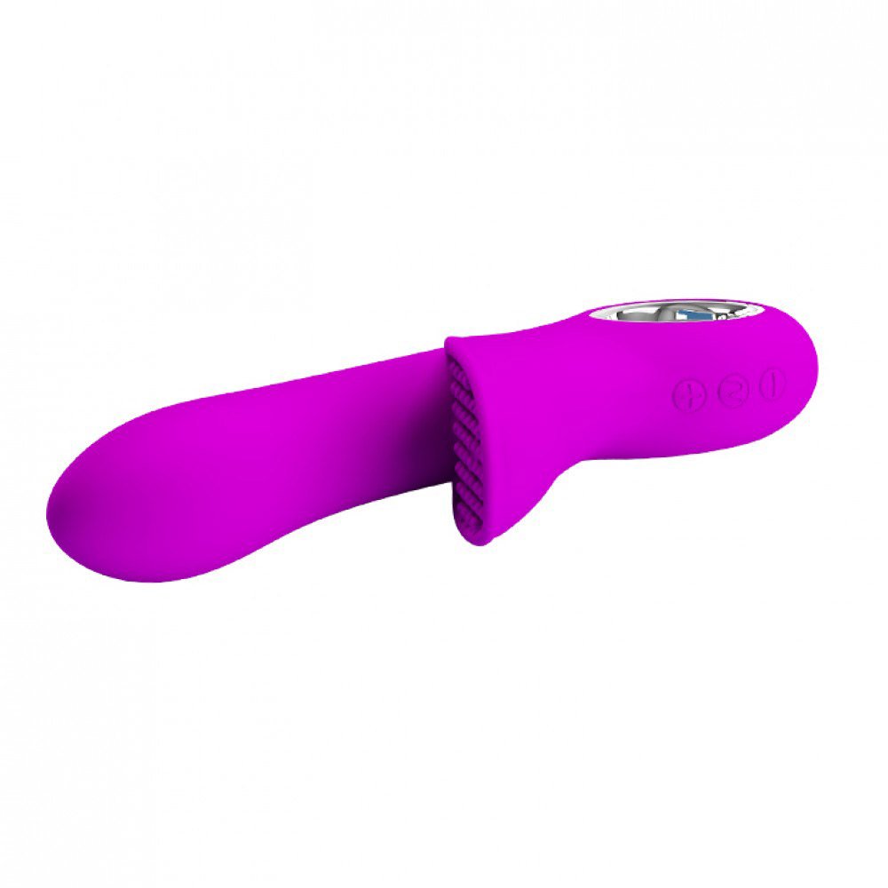 Vibrador Duplo Recarreg�vel em Silicone Carol Pink fora da embalagem, mostrando controles e formato ergon�mico