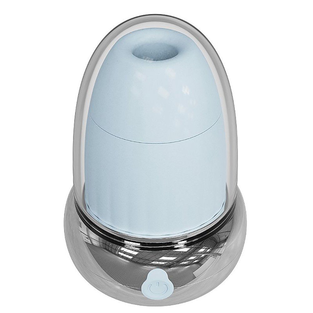 Vibrador para Clit�ris Recarreg�vel em Silicone Azul em �ngulo, mostrando base e bot�o de ligar