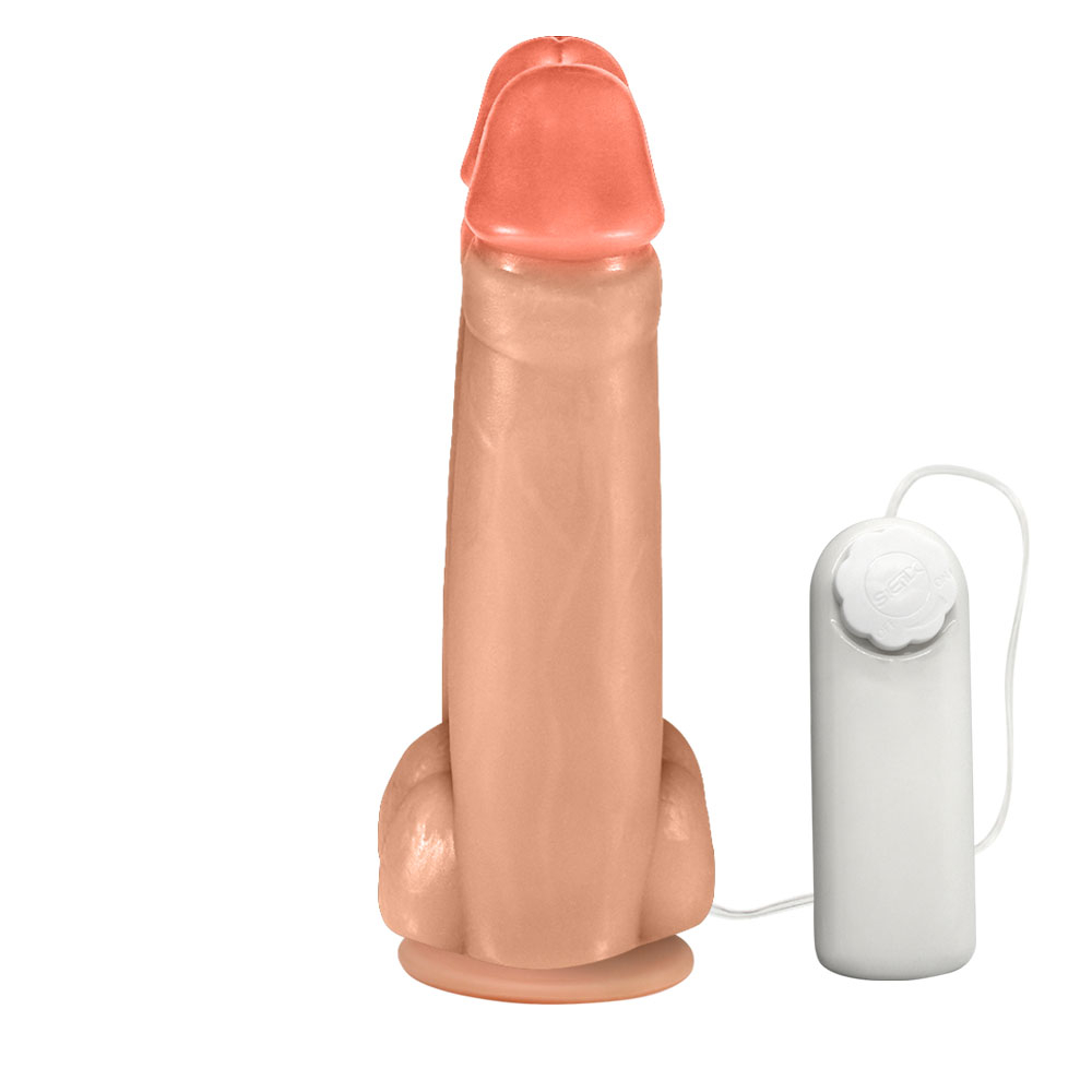 P�nis Real�stico Flex�vel Duplo Amigos com Vibrador e Ventosa 18 x 6cm Bege | Foto 03