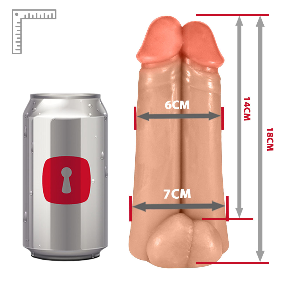 P�nis Real�stico Flex�vel Duplo Amigos com Vibrador e Ventosa 18 x 6cm Bege | Foto 06