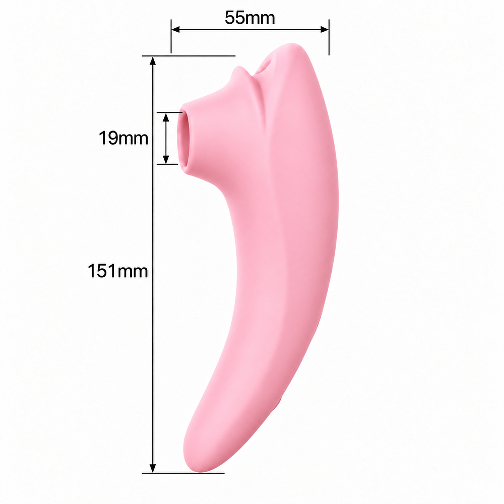 Vista lateral do Sugador de Clit�ris Vermelho com dimens�es de 151mm e 55mm