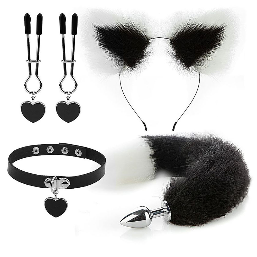 plug anal rabo Plug Anal Rabo de Raposa em Aço com Tiara de Orelhas, Gargantilha e  Prendedor de Mamilo Preto :: Sex Shop Loja do Prazer
