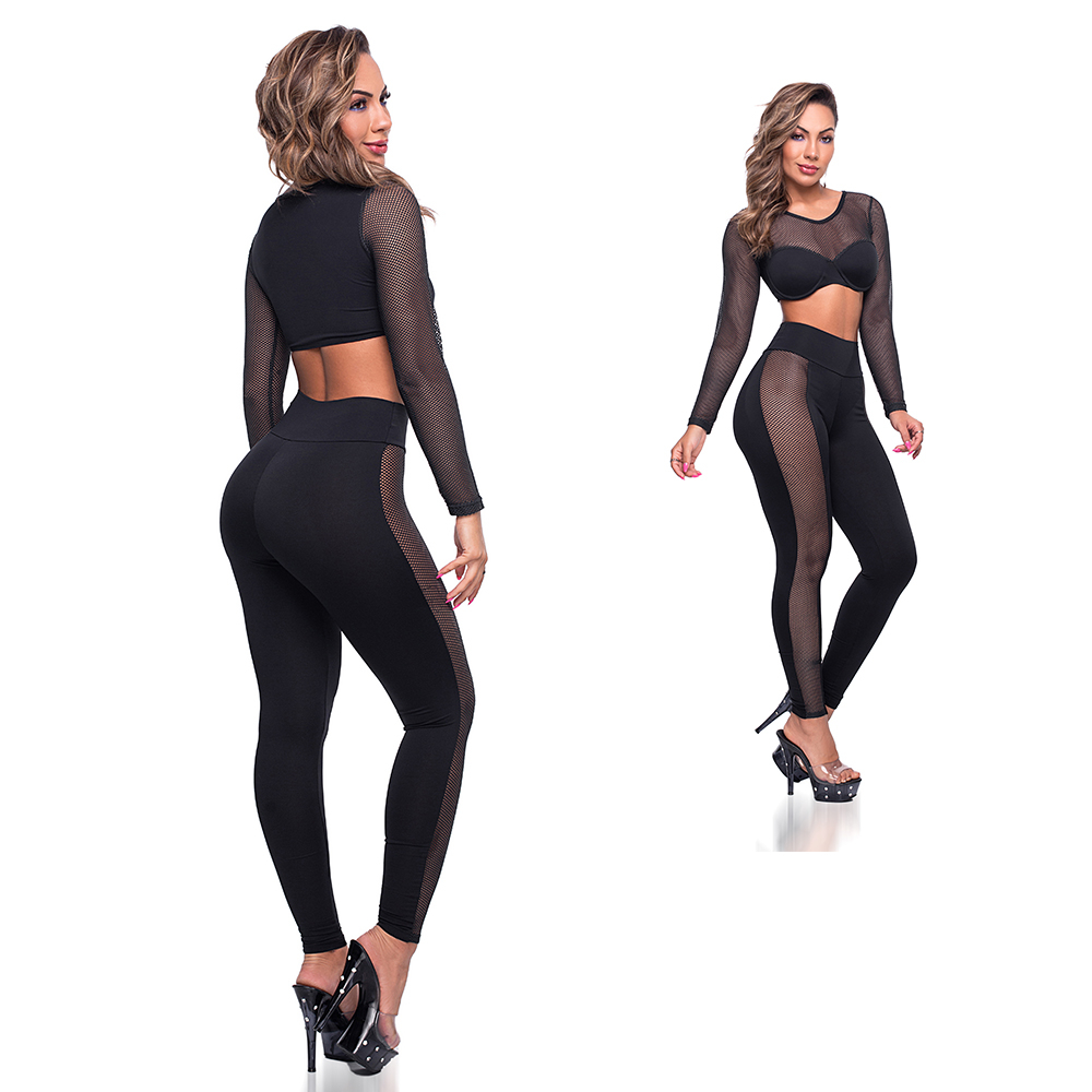 Conjunto Sensual Sexy em Suplex Poliamida e Tela com Bojo Preto - Vista traseira
