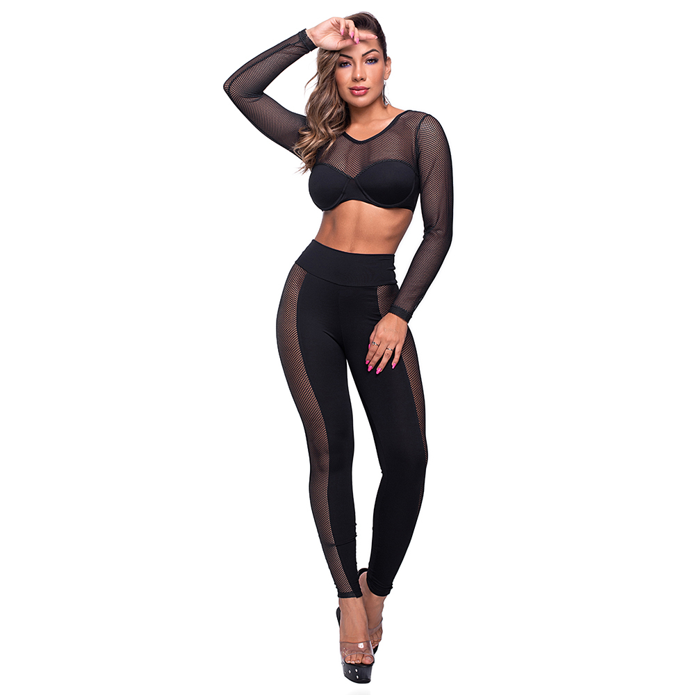 Conjunto Sensual Sexy em Suplex Poliamida e Tela com Bojo Preto - Vista frontal com pose alternativa
