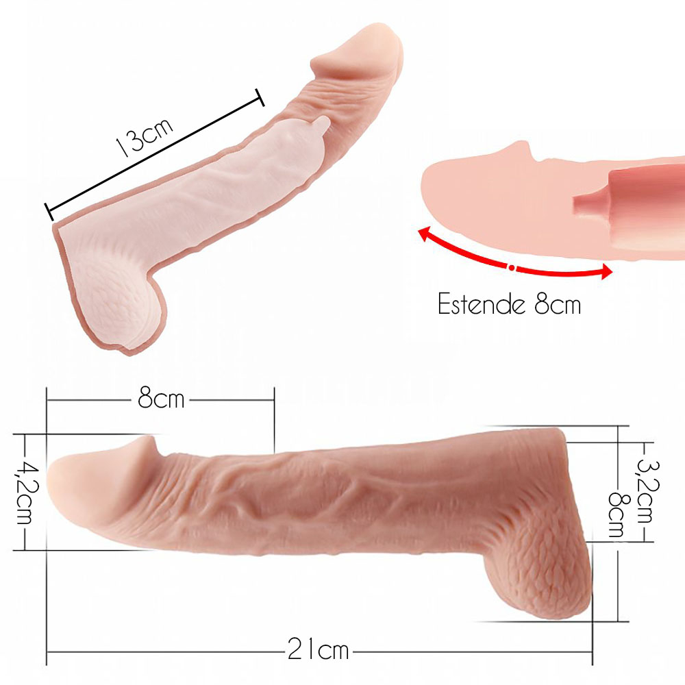 Capa Peniana em Cyberskin com Escroto 21cm | Vista interna do alongador