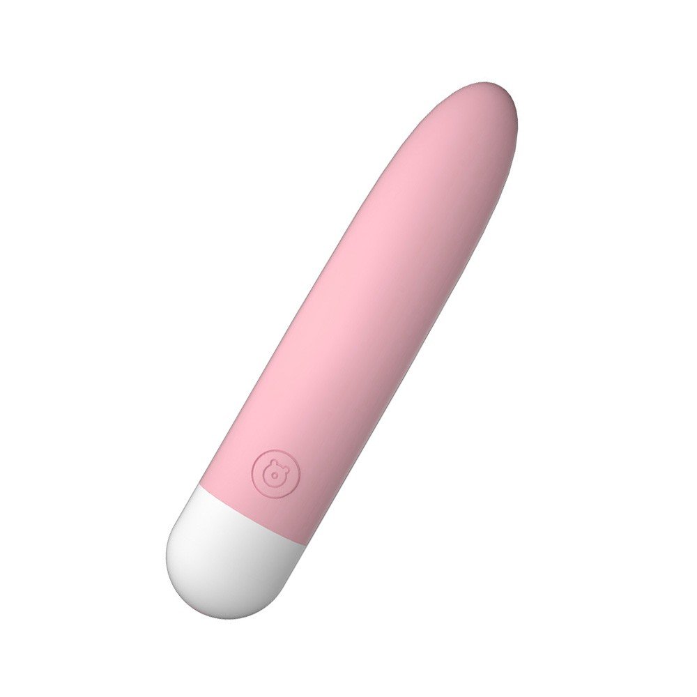 Vibrador Bullet em Silicone rosa em �ngulo, destacando a textura aveludada e a ponta arredondada
