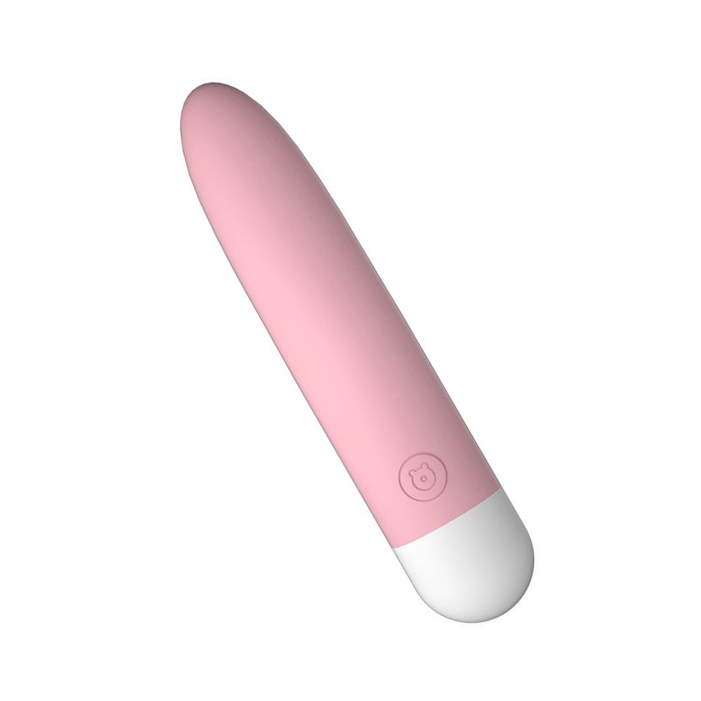 Vibrador Bullet em Silicone rosa em uma vista a�rea parcial, ressaltando o design ergon�mico