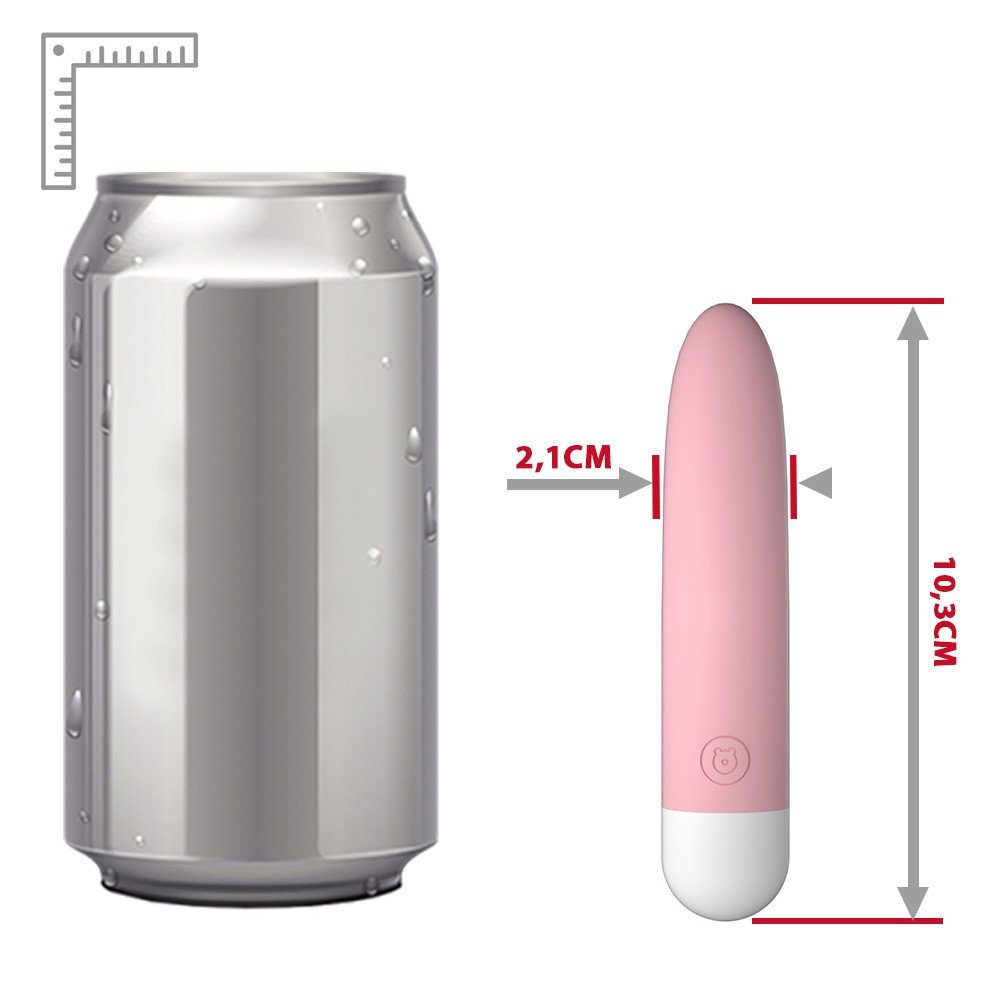 Vibrador Bullet em Silicone rosa, close-up no bot�o de controle em forma de ursinho