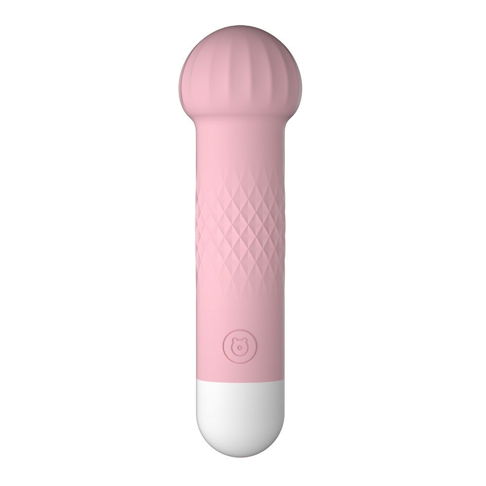 Vibrador para Clit�ris em Silicone Cogumelo Rosa em vista frontal, exibindo a textura aveludada