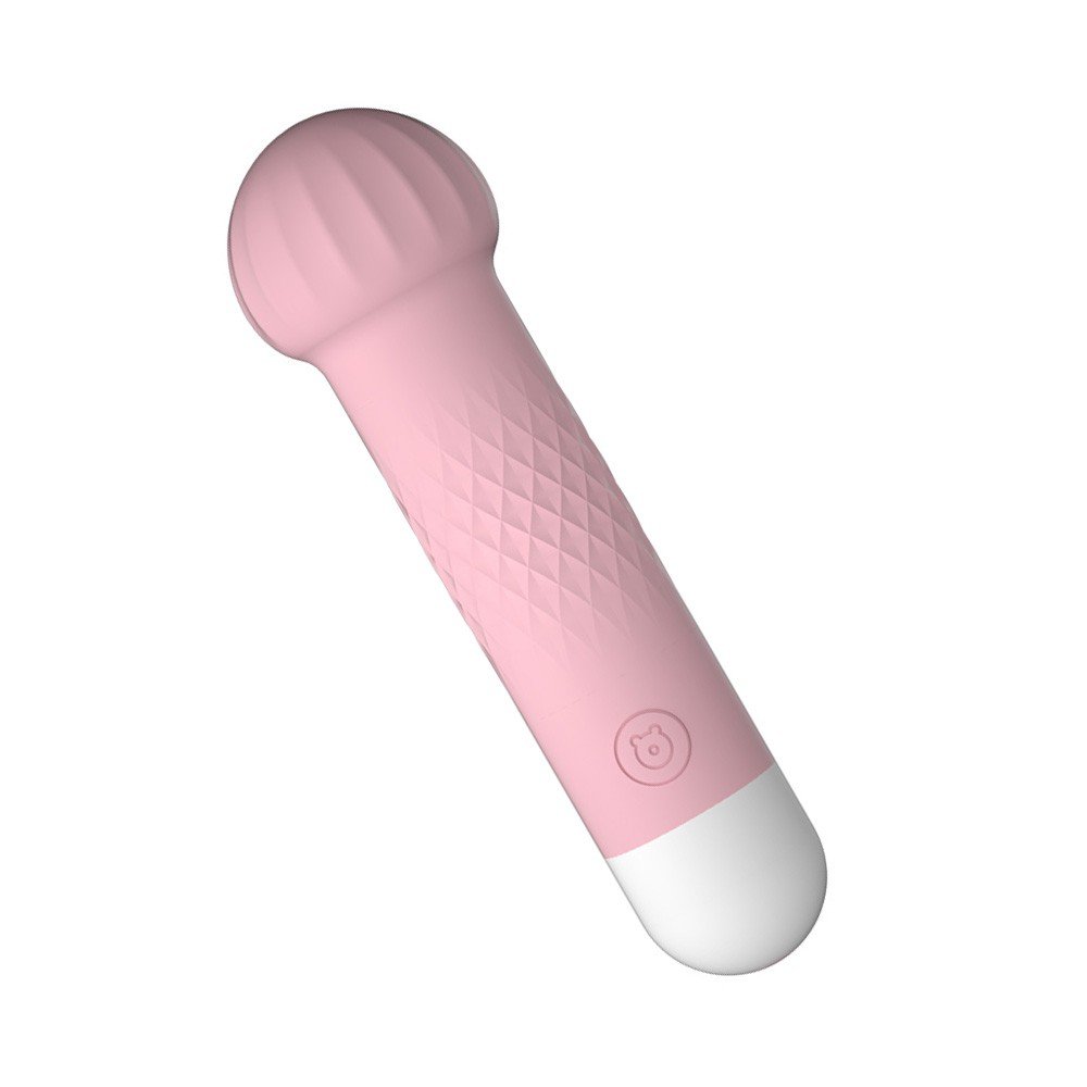 Vibrador para Clit�ris em Silicone Cogumelo Rosa em uma segunda vista lateral angulada