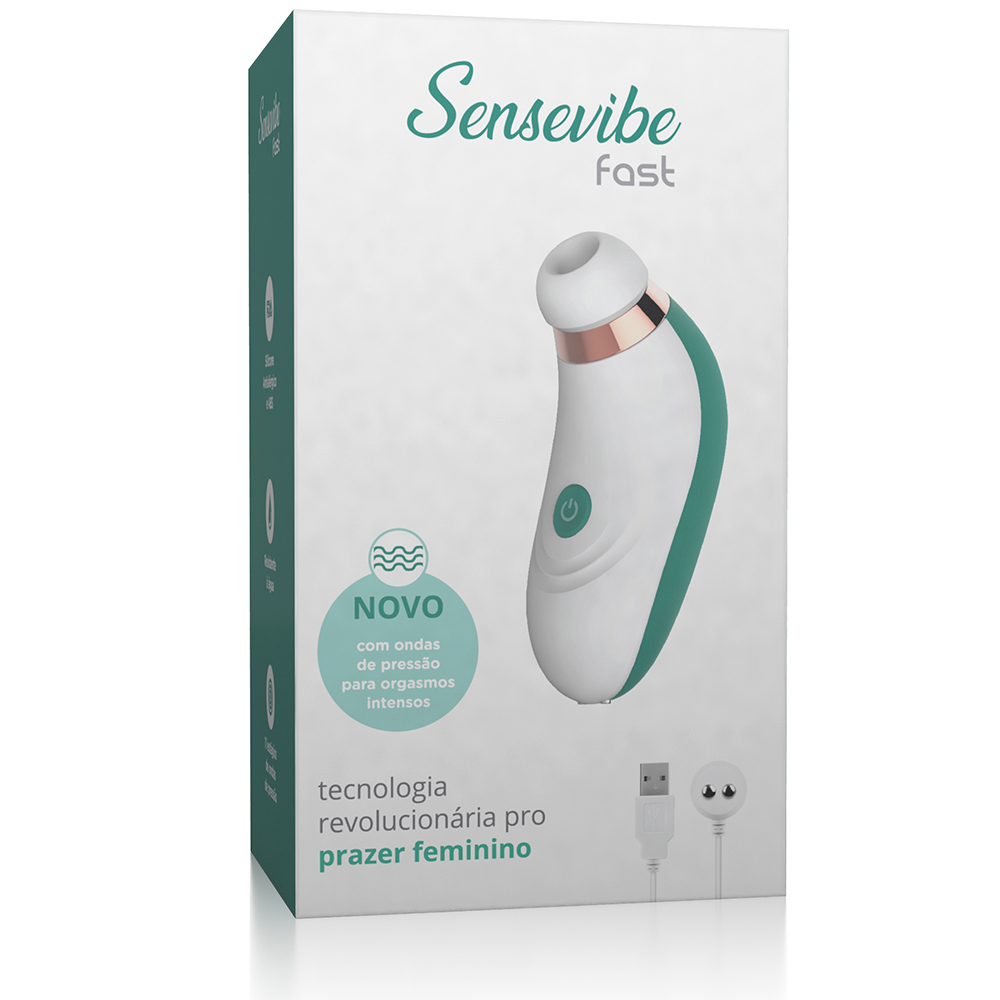 Vibrador Sugador de Clit�ris Recarreg�vel Sensevibe Fast Cyan mostrando a porta de carregamento