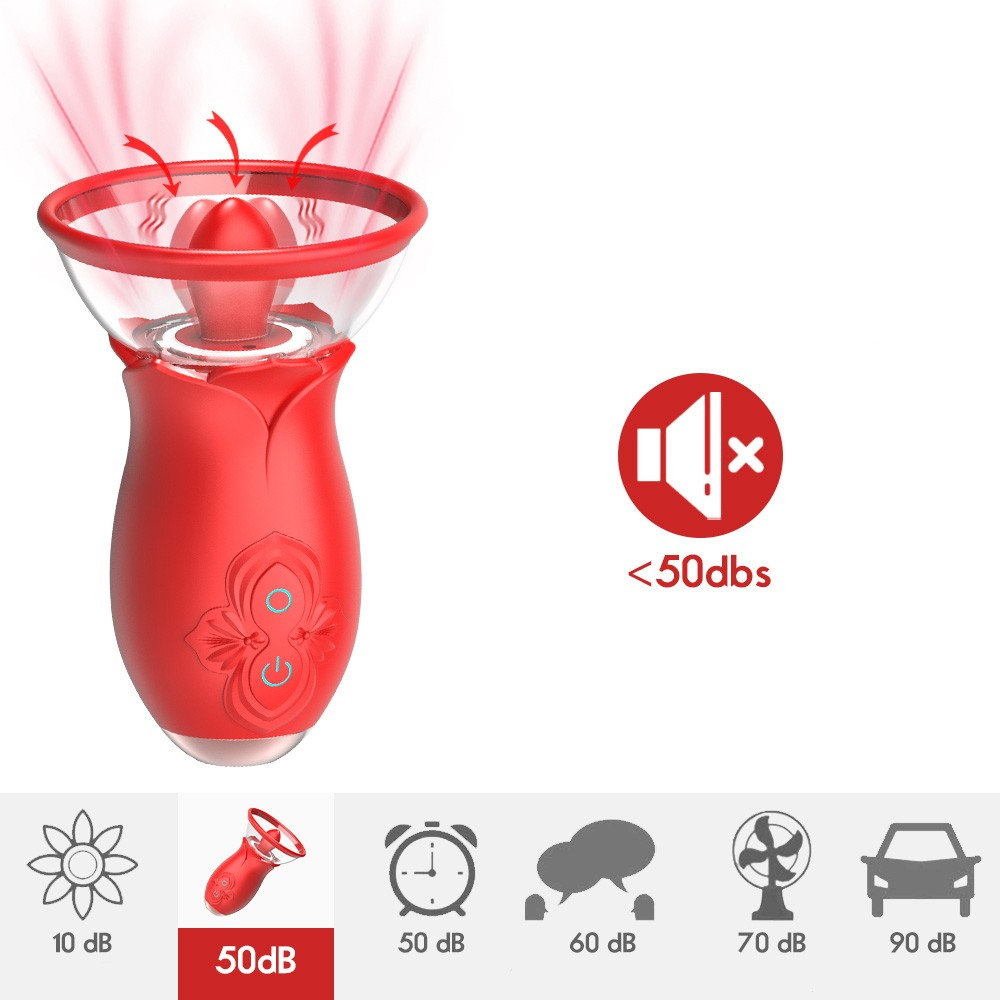 Sugador de Clit�ris vermelho, com o bocal transparente, mostrando seu funcionamento simulado na �rea genital feminina, com efeito de redemoinho