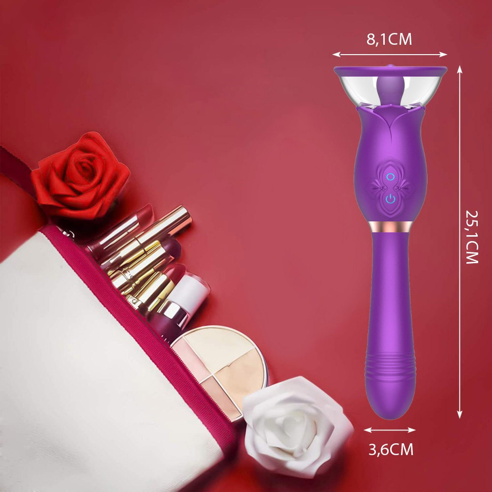 Caixa do vibrador feminino em silicone aveludado roxo, exibindo seu design elegante e moderno